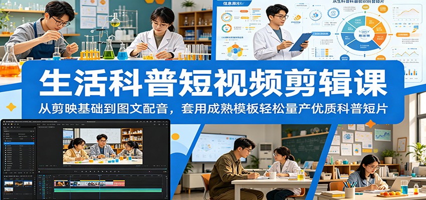 生活科普短视频剪辑课：从剪映基础到图文配音，套用成熟模板轻松量产优质科普短片网创吧-网创项目资源站-副业项目-创业项目-搞钱项目网创吧