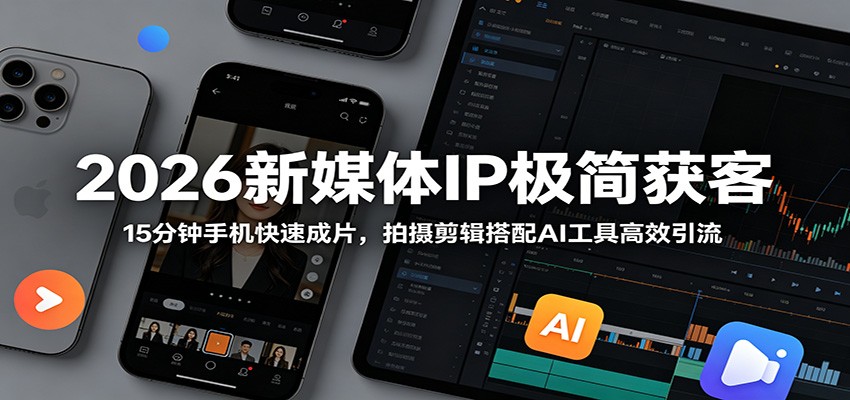 2026新媒体IP极简获客：15分钟手机快速成片，拍摄剪辑搭配AI工具高效引流网创吧-网创项目资源站-副业项目-创业项目-搞钱项目网创吧