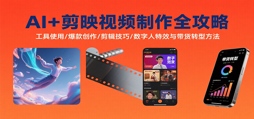 AI+剪映视频制作全攻略：工具使用/爆款创作/剪辑技巧/数字人特效与带货转型方法网创吧-网创项目资源站-副业项目-创业项目-搞钱项目网创吧