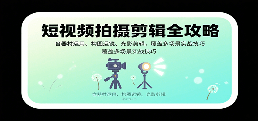 短视频拍摄剪辑全攻略：含器材运用、构图运镜、光影剪辑，覆盖多场景实战技巧网创吧-网创项目资源站-副业项目-创业项目-搞钱项目网创吧