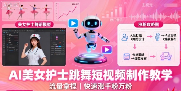 AI美女护士跳舞短视频制作教学，流量拿捏，快速涨千粉万粉【提示词+视频教程】网创吧-网创项目资源站-副业项目-创业项目-搞钱项目网创吧