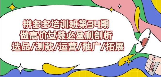 拼多多培训班第34期:做高价女装必盈利剖析选品/测款/运营/推广/拓展网创吧-网创项目资源站-副业项目-创业项目-搞钱项目网创吧
