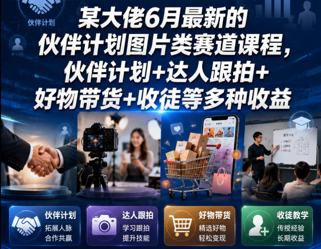 某大佬6月最新的伙伴计划图片类赛道课程,伙伴计划+达人跟拍+好物带货+收徒等多种收益网创吧-网创项目资源站-副业项目-创业项目-搞钱项目网创吧