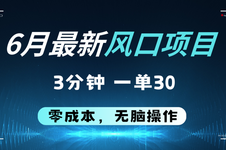 6月最新风口项目,零成本零预算,只要你有执行力,操作三分钟,轻松日入2000+网创吧-网创项目资源站-副业项目-创业项目-搞钱项目网创吧