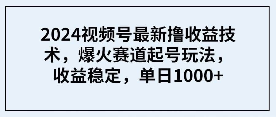 (9651期) 2024视频号最新撸收益技术,爆火赛道起号玩法,收益稳定,单日1000+网创吧-网创项目资源站-副业项目-创业项目-搞钱项目网创吧