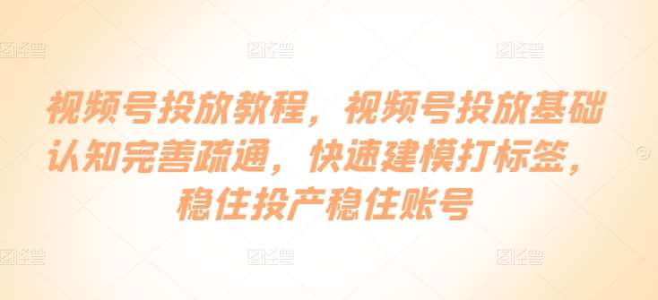 视频号投放教程,视频号投放基础认知完善疏通,快速建模打标签,稳住投产稳住账号网创吧-网创项目资源站-副业项目-创业项目-搞钱项目网创吧