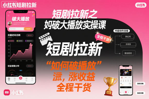 短剧拉新之小红书如何破大播放实操课，如何破播放，涨收益，全程干货网创吧-网创项目资源站-副业项目-创业项目-搞钱项目网创吧