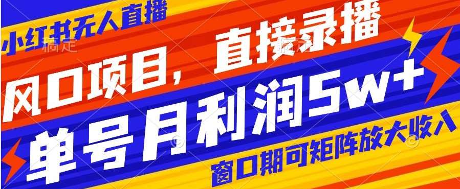 风口项目,小红书无人直播带货,直接录播,可矩阵,月入5w+【揭秘】网创吧-网创项目资源站-副业项目-创业项目-搞钱项目网创吧