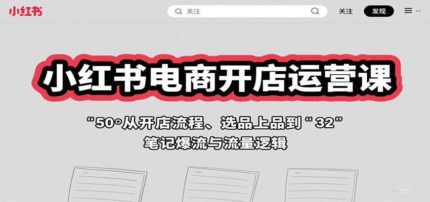 小红书电商开店运营课：从开店流程、选品上品到笔记爆流与流量逻辑网创吧-网创项目资源站-副业项目-创业项目-搞钱项目网创吧