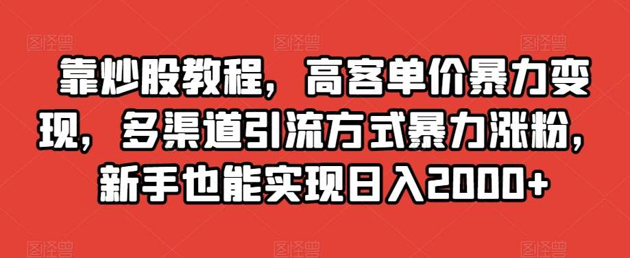 靠炒股教程,高客单价暴力变现,多渠道引流方式暴力涨粉,新手也能实现日入2000+【揭秘】网创吧-网创项目资源站-副业项目-创业项目-搞钱项目网创吧