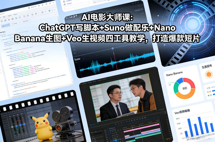 AI电影大师课:ChatGPT写脚本+Suno做配乐+Nano Banana生图+Veo生视频,打造爆款短片网创吧-网创项目资源站-副业项目-创业项目-搞钱项目网创吧