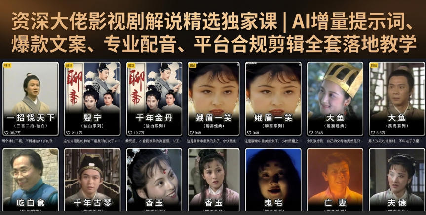 资深大佬影视剧解说精选独家课|AI增量提示词、爆款文案、专业配音、平台合规剪辑全套落地教学网创吧-网创项目资源站-副业项目-创业项目-搞钱项目网创吧