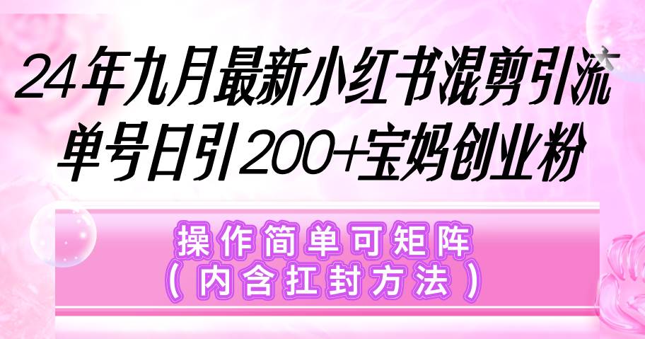 (12530期)小红书混剪引流,单号日引200+宝妈创业粉,操作简单可矩阵(内含扛封...网创吧-网创项目资源站-副业项目-创业项目-搞钱项目网创吧