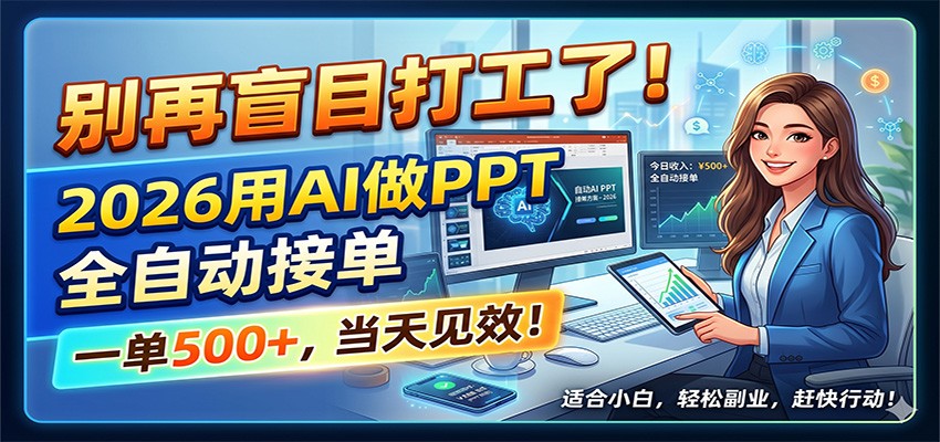 别再盲目打工了！2026用AI做PPT全自动接单，一单5张+，当天见效！网创吧-网创项目资源站-副业项目-创业项目-搞钱项目网创吧