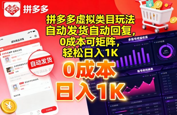 拼多多虚拟类目玩法,自动发货自动回复,0成本可矩阵,轻松日入1K【揭秘】网创吧-网创项目资源站-副业项目-创业项目-搞钱项目网创吧