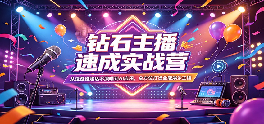 钻石主播速成实战营：从设备搭建话术演唱到AI应用，全方位打造全能娱乐主播网创吧-网创项目资源站-副业项目-创业项目-搞钱项目网创吧