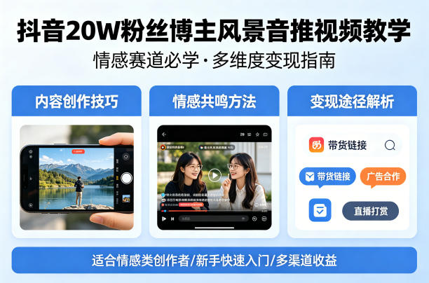 抖音20W粉丝博主风景音推视频教学,情感赛道必学,各种变现途径网创吧-网创项目资源站-副业项目-创业项目-搞钱项目网创吧