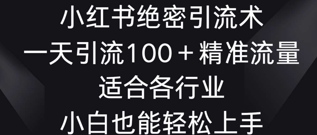 小红书绝密引流术,一天引流100+精准流量,适合各个行业,小白也能轻松上手【揭秘】网创吧-网创项目资源站-副业项目-创业项目-搞钱项目网创吧