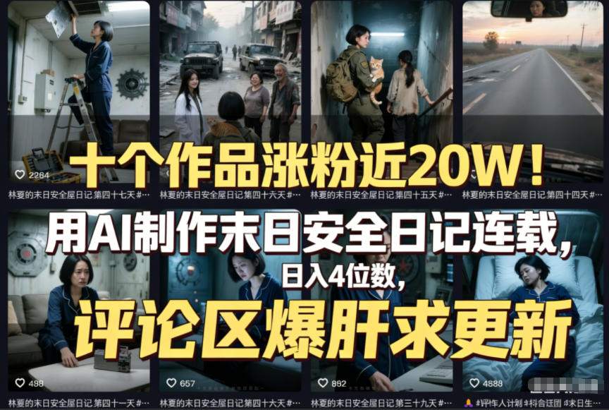 十个作品涨粉近20W!用AI制作末日安全日记连载,日入4位数,评论区爆肝求更新(附详细步骤)网创吧-网创项目资源站-副业项目-创业项目-搞钱项目网创吧