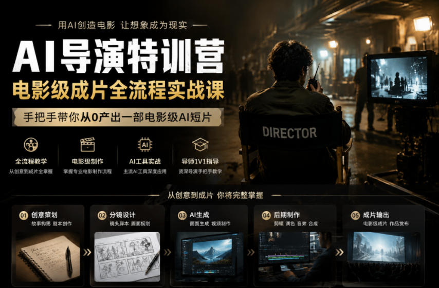 AI导演特训营,电影级成片全流程实战课,手把手带你从0产出一部电影级AI短片网创吧-网创项目资源站-副业项目-创业项目-搞钱项目网创吧