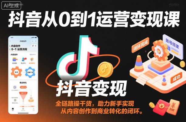 抖音从0到1运营变现课,全链路实操干货,助力新手实现从内容创作到商业转化的闭环网创吧-网创项目资源站-副业项目-创业项目-搞钱项目网创吧
