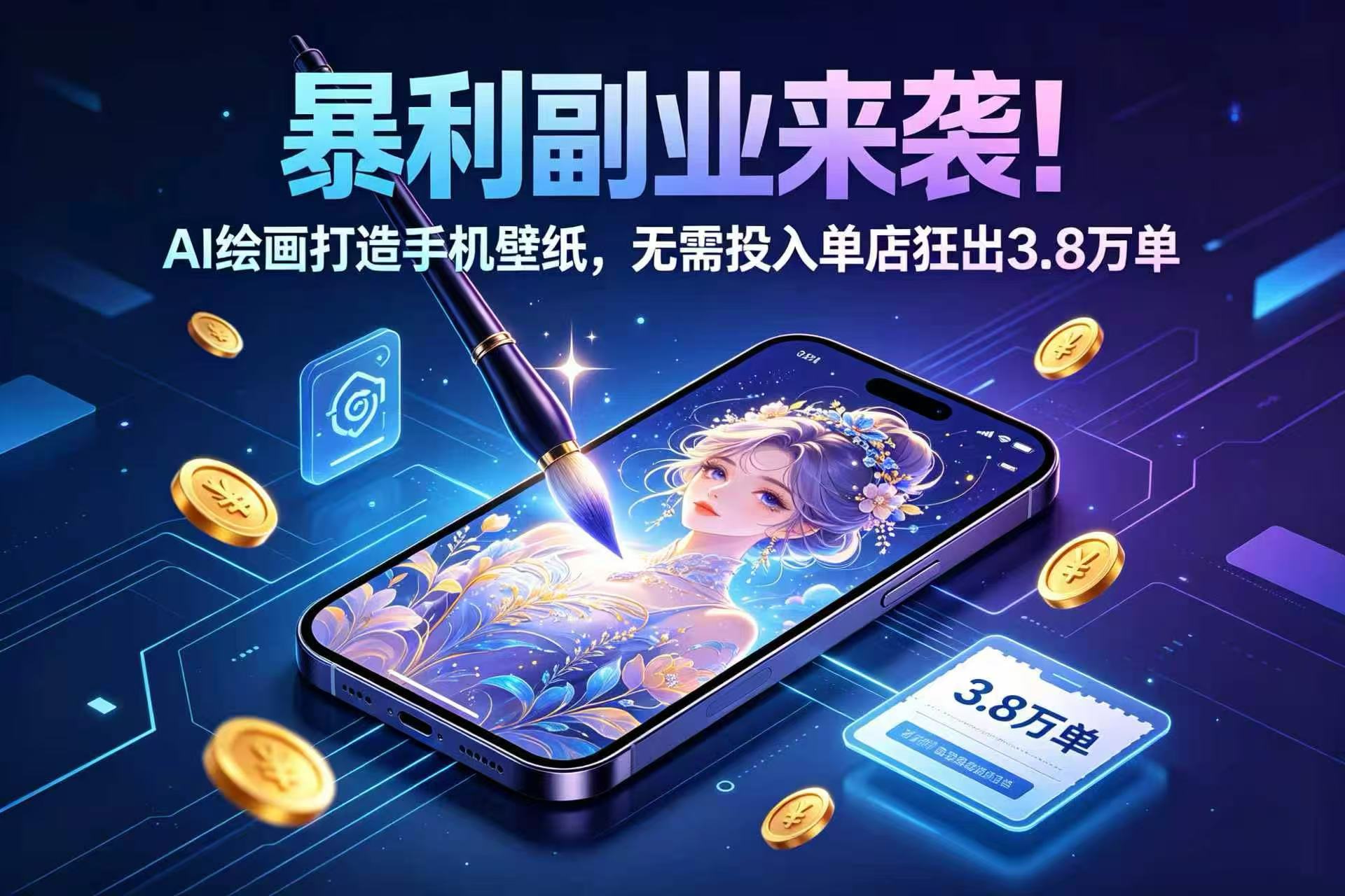 暴利副业来袭！AI 绘画打造手机壁纸，无需投入单店狂出 3.8 万单网创吧-网创项目资源站-副业项目-创业项目-搞钱项目网创吧