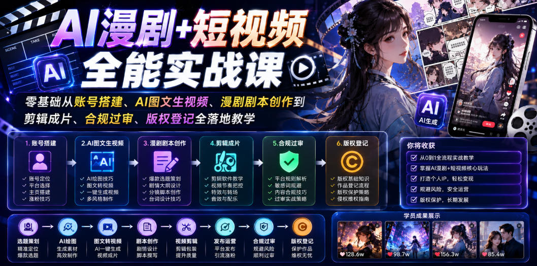 AI漫剧+短视频全能实战课|零基础从账号搭建、AI图文生视频、漫剧剧本创作到剪辑成片、合规过审、版权登记全落地教学网创吧-网创项目资源站-副业项目-创业项目-搞钱项目网创吧