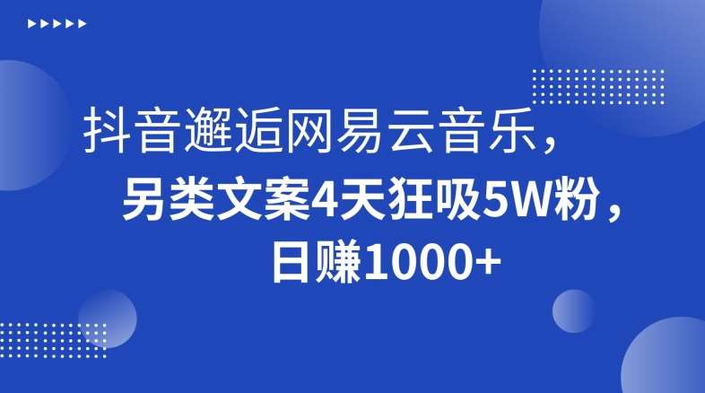 抖音邂逅网易云音乐，另类文案4天狂吸5W粉，日赚1000+【揭秘】网创吧-网创项目资源站-副业项目-创业项目-搞钱项目网创吧