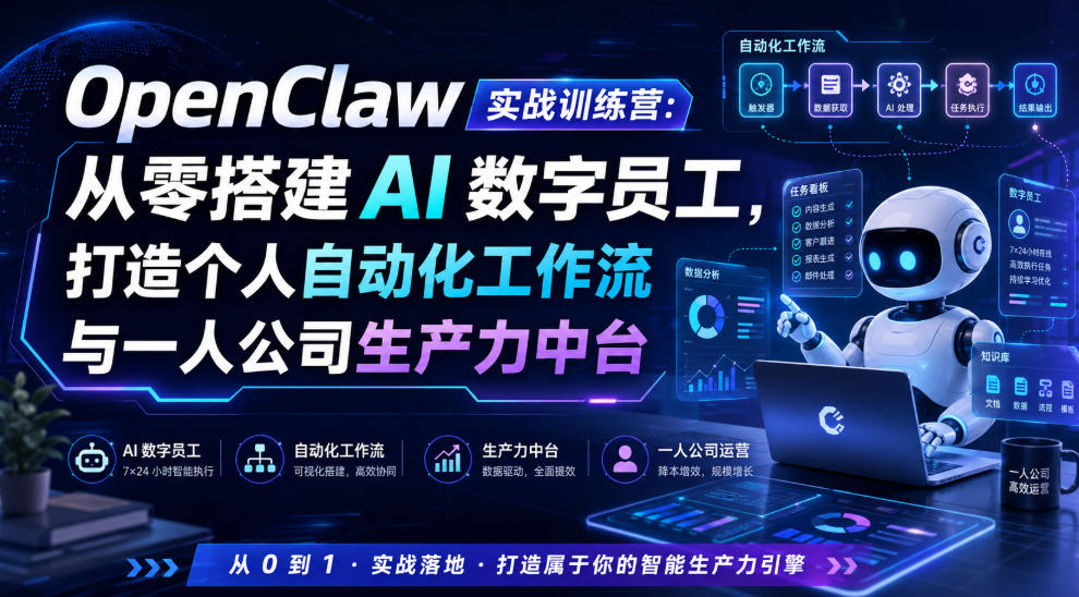 OpenClaw实战训练营：从零搭建AI数字员工，打造个人自动化工作流与一人公司生产力中台网创吧-网创项目资源站-副业项目-创业项目-搞钱项目网创吧