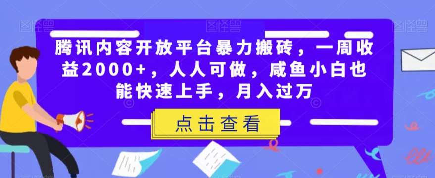 腾讯内容开放平台暴力搬砖,一周收益2000+,人人可做,咸鱼小白也能快速上手,月入过万网创吧-网创项目资源站-副业项目-创业项目-搞钱项目网创吧