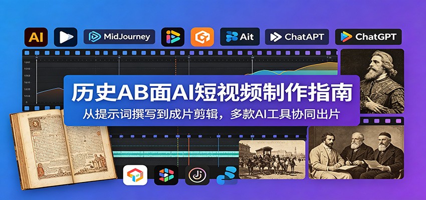 历史AB面AI短视频制作指南：从提示词撰写到成片剪辑，多款AI工具协同出片网创吧-网创项目资源站-副业项目-创业项目-搞钱项目网创吧