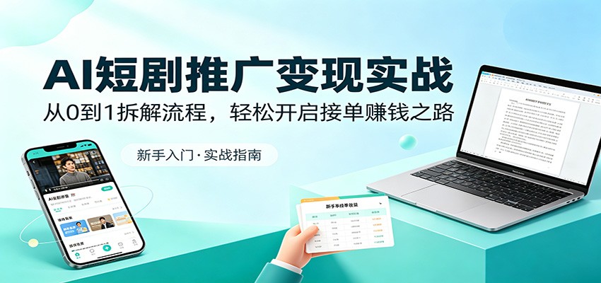 AI短剧推广变现实战：从0到1拆解流程，轻松开启接单赚钱之路网创吧-网创项目资源站-副业项目-创业项目-搞钱项目网创吧