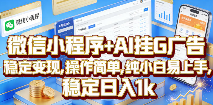 微信小程序+AI挂G广告,稳定变现,操作简单,纯小白易上手,稳定日入1k【揭秘】网创吧-网创项目资源站-副业项目-创业项目-搞钱项目网创吧
