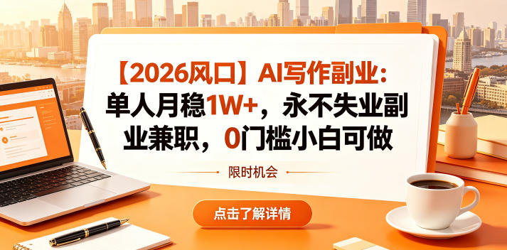 【2026风口】AI写作副业:单人月稳1W+,永不失业副业兼职,0门槛小白可做【揭秘】网创吧-网创项目资源站-副业项目-创业项目-搞钱项目网创吧