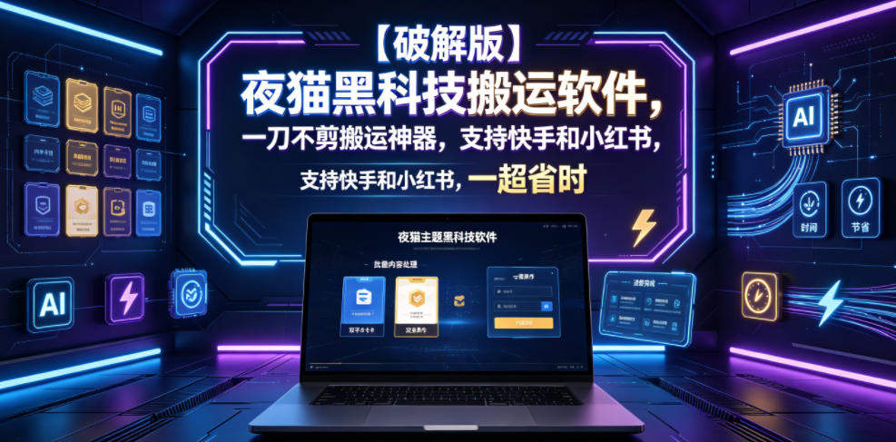 【破解版】夜猫黑科技搬运软件,一刀不剪搬运神器,支持快手和小红书,一键搬运超省时!网创吧-网创项目资源站-副业项目-创业项目-搞钱项目网创吧