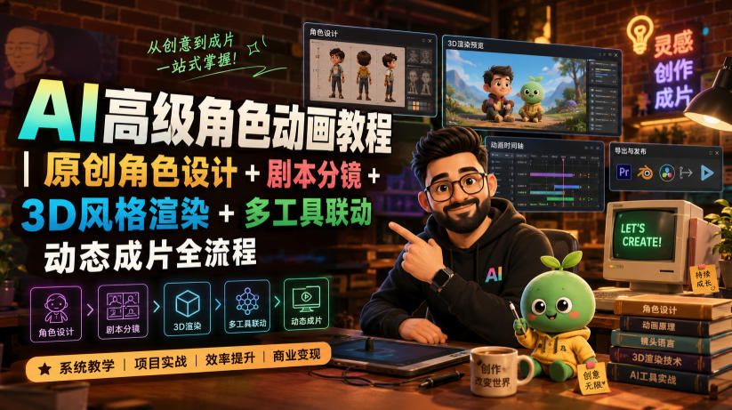 AI高级角色动画教程|原创角色设计+剧本分镜+3D风格渲染+多工具联动动态成片全流程【中英字幕】网创吧-网创项目资源站-副业项目-创业项目-搞钱项目网创吧
