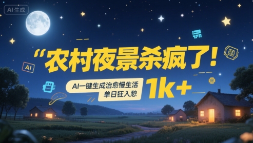 农村夜景杀疯了!AI一键生成治愈系慢生活,单日狂入1k+网创吧-网创项目资源站-副业项目-创业项目-搞钱项目网创吧
