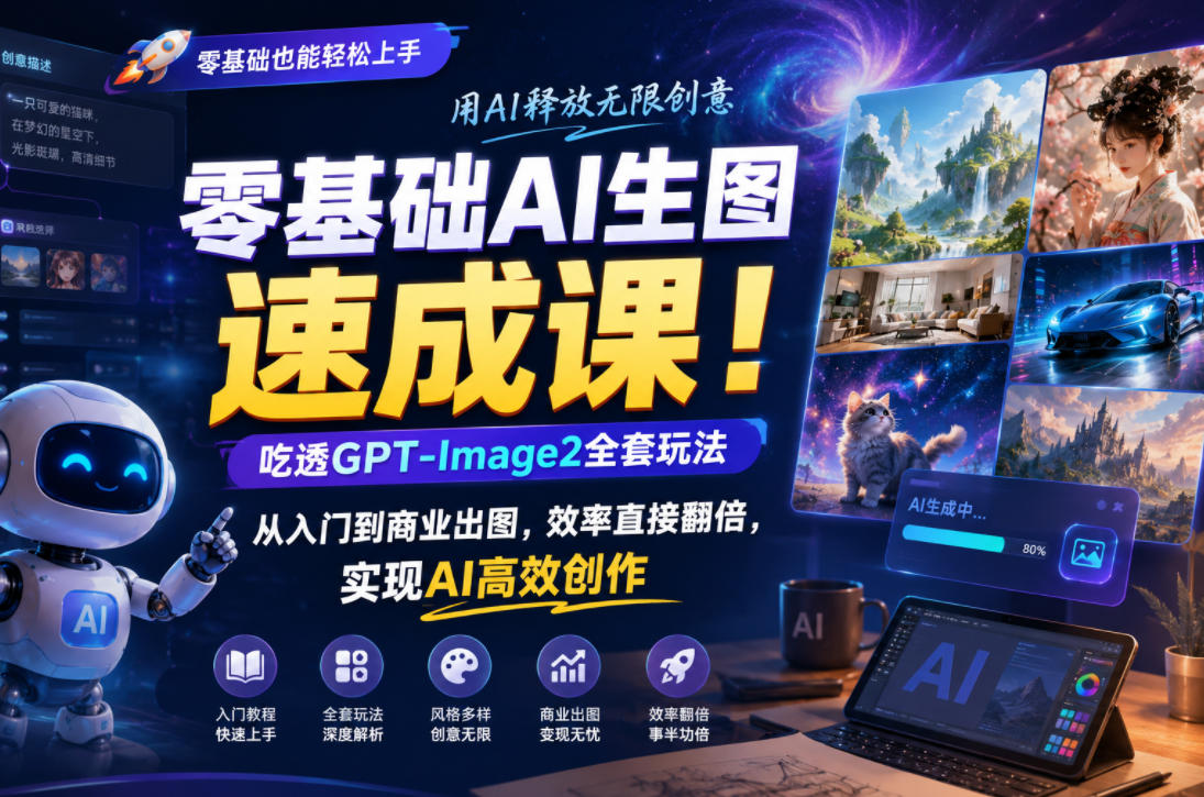 零基础AI生图速成课!吃透GPT-Image2全套玩法,从入门到商业出图,效率直接翻倍,实现AI高效创作网创吧-网创项目资源站-副业项目-创业项目-搞钱项目网创吧