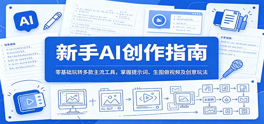 新手AI创作指南：零基础玩转多款主流工具，掌握提示词、生图做视频及创意玩法网创吧-网创项目资源站-副业项目-创业项目-搞钱项目网创吧