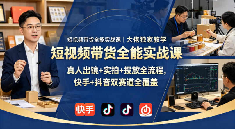短视频带货全能实战课|大佬独家教学,真人出镜+实拍+投放全流程,快手+抖音双赛道全覆盖网创吧-网创项目资源站-副业项目-创业项目-搞钱项目网创吧