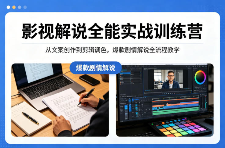 影视解说全能实战训练营:从文案创作到剪辑调色,爆款剧情解说全流程教学网创吧-网创项目资源站-副业项目-创业项目-搞钱项目网创吧