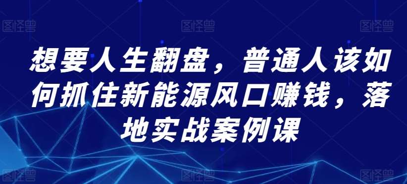 想要人生翻盘,普通人该如何抓住新能源风口赚钱,落地实战案例课网创吧-网创项目资源站-副业项目-创业项目-搞钱项目网创吧
