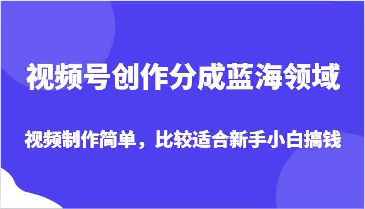 视频号创作分成蓝海领域,视频制作简单,比较适合新手小白搞钱网创吧-网创项目资源站-副业项目-创业项目-搞钱项目网创吧