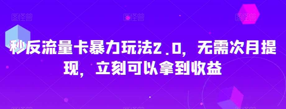 秒反流量卡暴力玩法2.0,无需次月提现,立刻可以拿到收益【揭秘】网创吧-网创项目资源站-副业项目-创业项目-搞钱项目网创吧