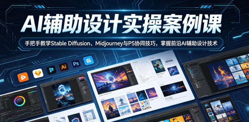AI辅助设计实操案例课,手把手教学Stable Diffusion、Midjourney与PS协同技巧,掌握前沿AI辅助设计技术网创吧-网创项目资源站-副业项目-创业项目-搞钱项目网创吧