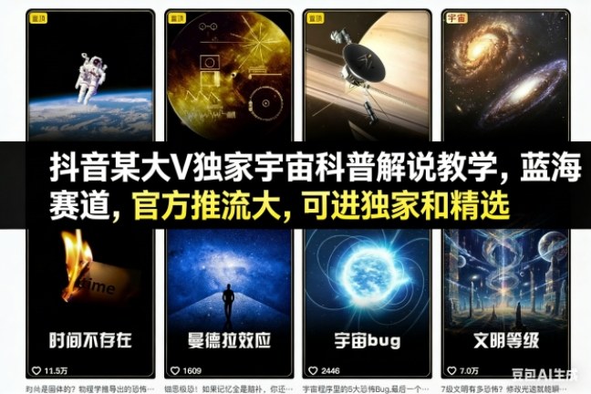 抖音某大V独家宇宙科普解说教学，蓝海赛道，官方推流大，可进独家和精选网创吧-网创项目资源站-副业项目-创业项目-搞钱项目网创吧