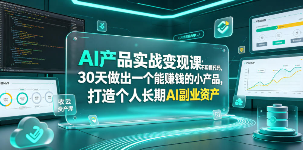 AI产品实战变现课,不用懂代码,30天做出一个能賺钱的小产品,打造个人长期AI副业资产(更新)网创吧-网创项目资源站-副业项目-创业项目-搞钱项目网创吧