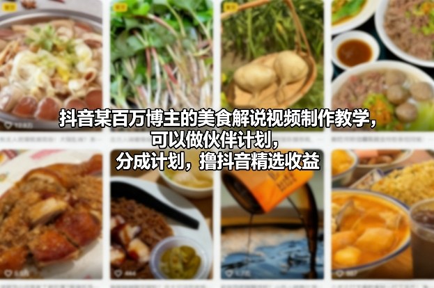 抖音某百万博主的美食解说视频制作教学,可以做伙伴计划,分成计划,撸抖音精选收益网创吧-网创项目资源站-副业项目-创业项目-搞钱项目网创吧