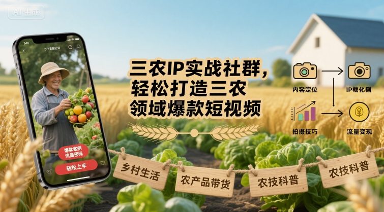 三农IP实战社群,轻松打造三农领域爆款短视频网创吧-网创项目资源站-副业项目-创业项目-搞钱项目网创吧