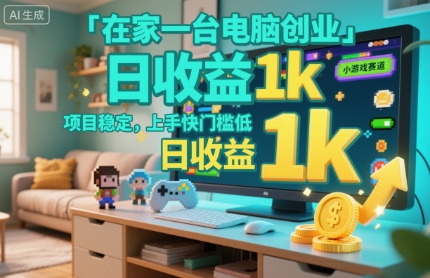 在家一台电脑创业,小游戏赛道,项目稳定,上手快门槛低,日收益1k+【揭秘】网创吧-网创项目资源站-副业项目-创业项目-搞钱项目网创吧